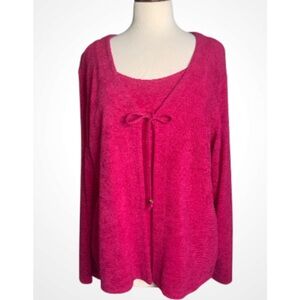 Mirasol Textured Fuchsia Dark Pink All In One Pullover Cardigan Knit Top XL